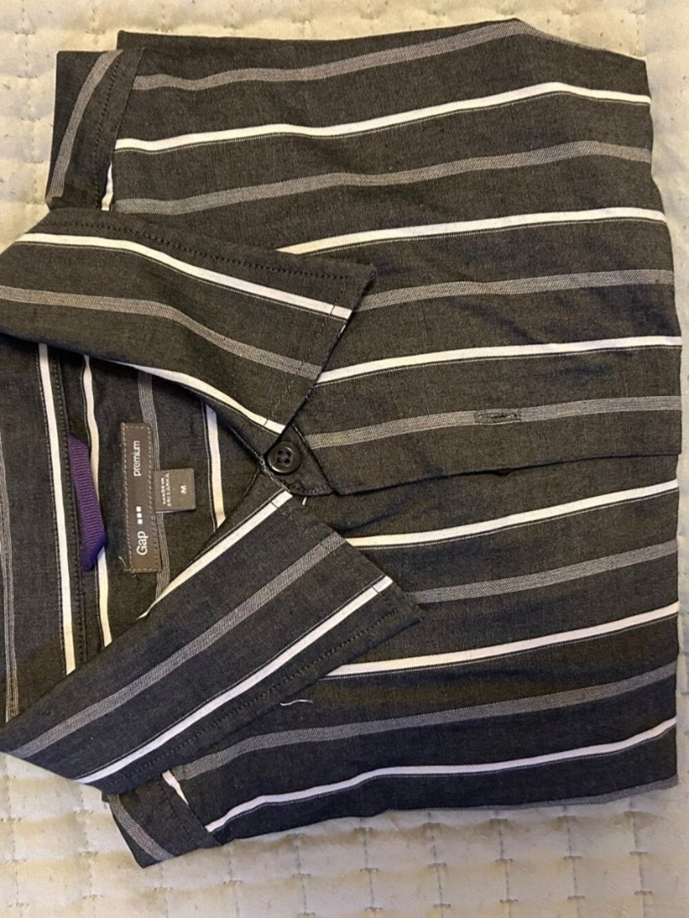 Gap Premium Charcoal Striped Long Sleeve Knit Polo M